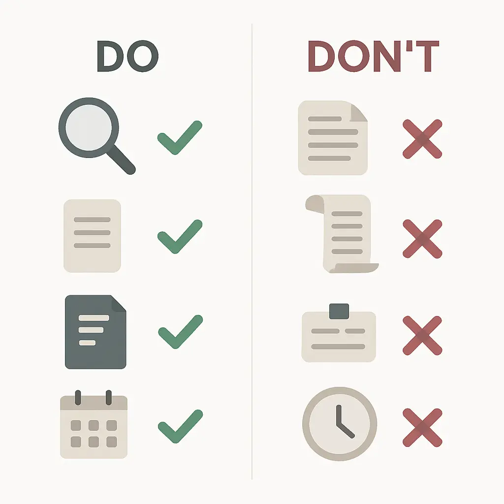Do and don't checklist graphic for PhD supervisor emails showing the key behaviours that get replies versus the common mistakes that get emails ignored