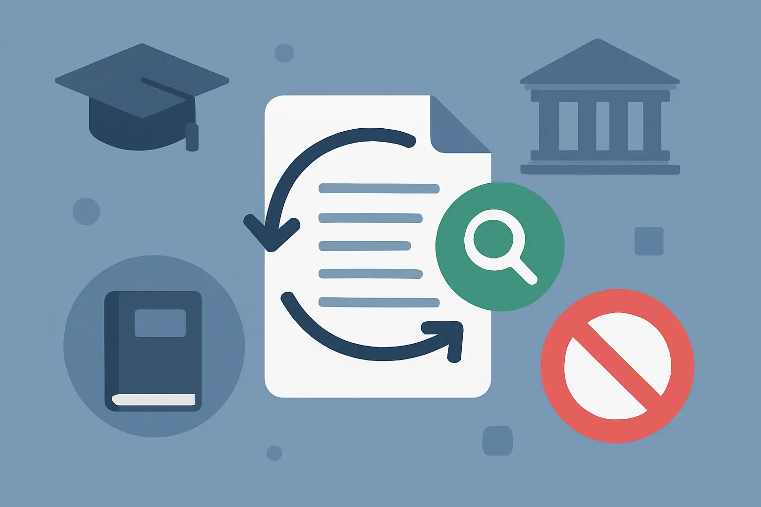 Illustration of the text recycling concept showing the acceptable disclosed path versus the problematic undisclosed reuse path in academic writing