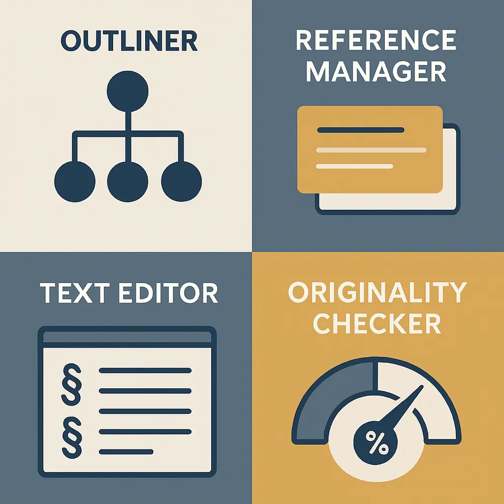 The four categories of dissertation writing software: outliners, reference managers, writing editors, and originality checkers