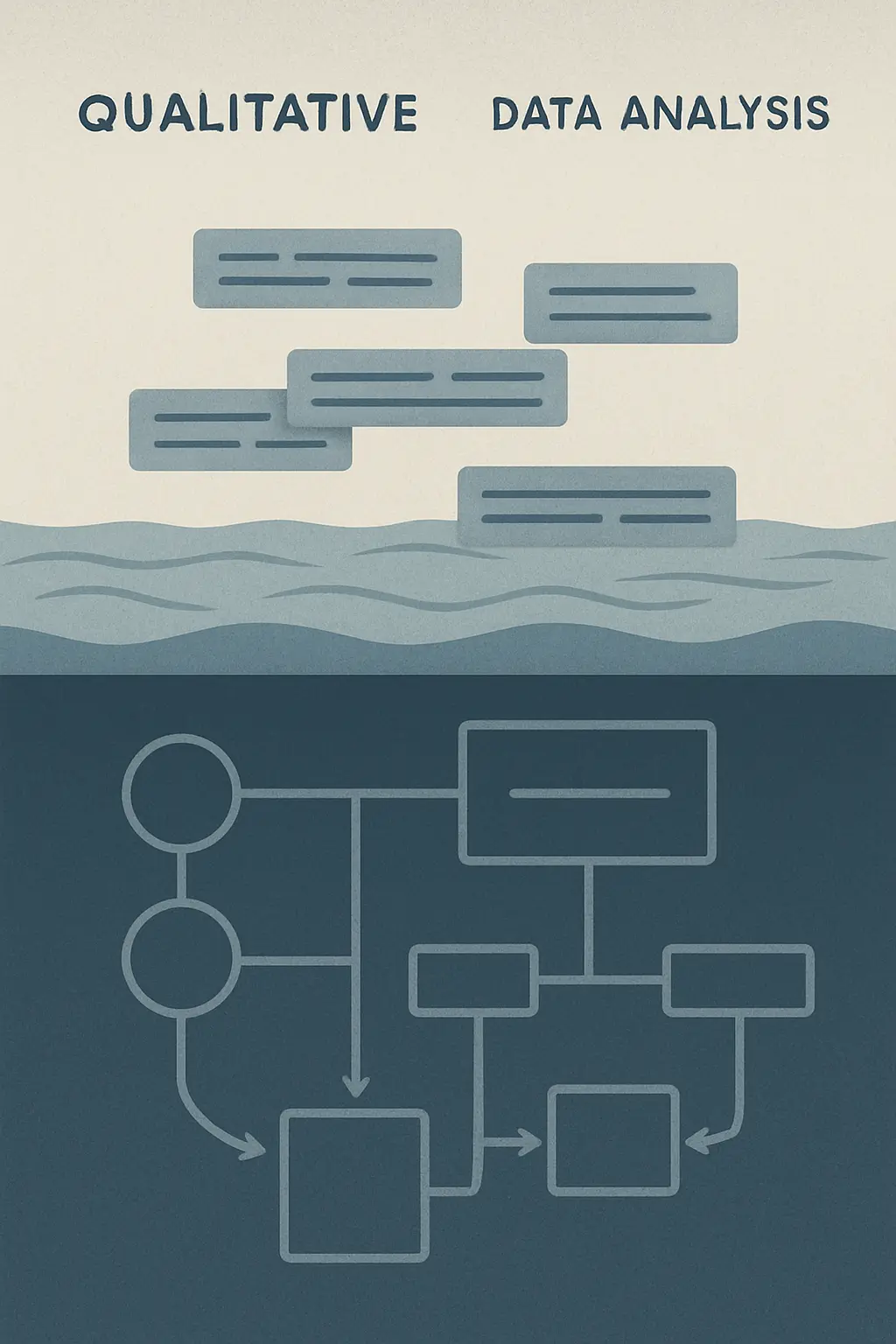 Illustration contrasting semantic analysis at the surface level of what participants say versus latent analysis revealing deeper underlying meanings and assumptions