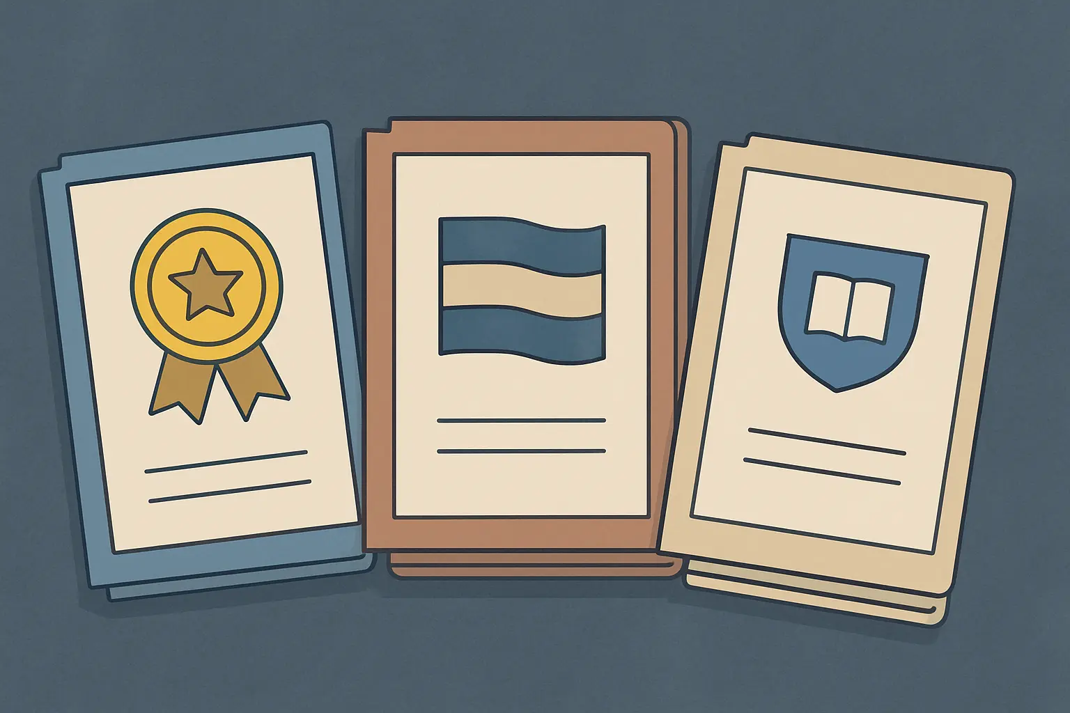 Three categories of PhD scholarship types — prestigious named fellowships, government-funded international schemes, and research council studentships — illustrated as distinct document folders