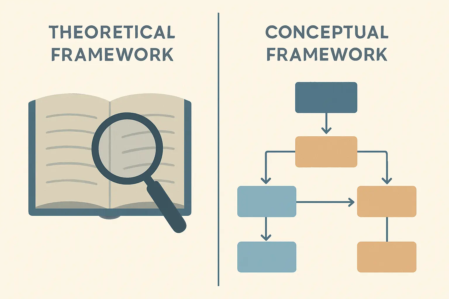 Side-by-side comparison of theoretical framework using an established theory versus a conceptual framework as an original researcher-built variable map