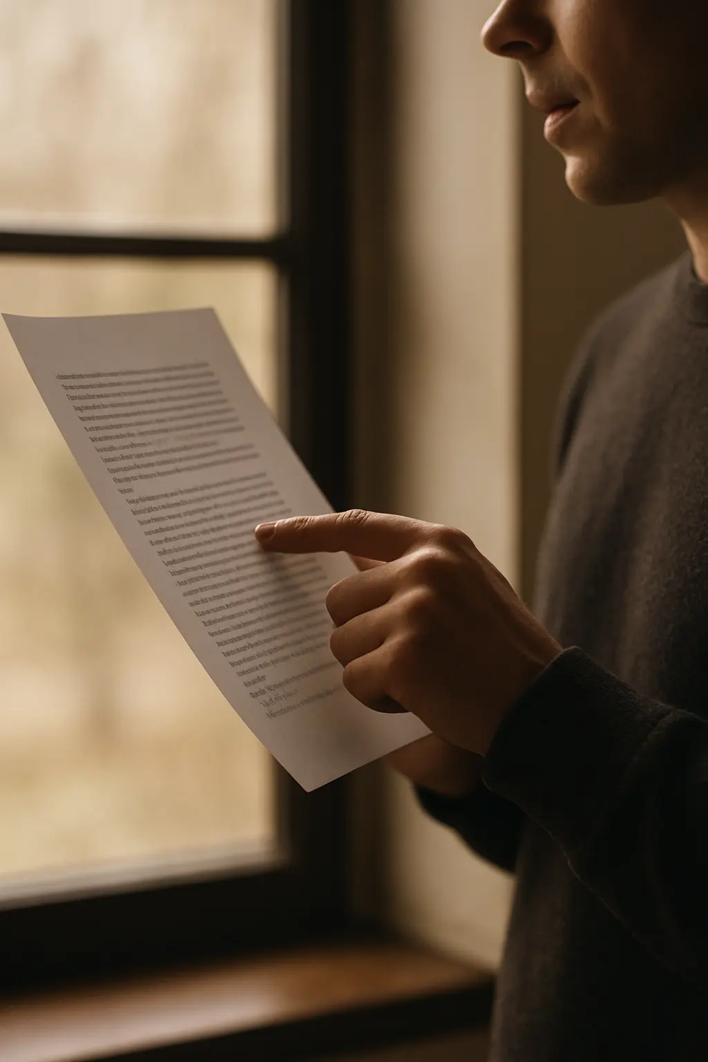 Lectura en voz alta de una página impresa como último control de redacción antes de entregar