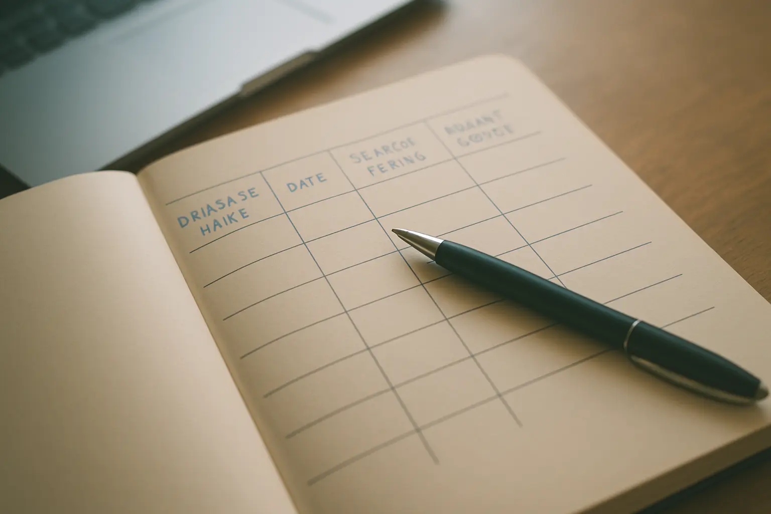 Cuaderno con el registro de búsquedas por base de datos, términos y resultados para la tesis de Psicología