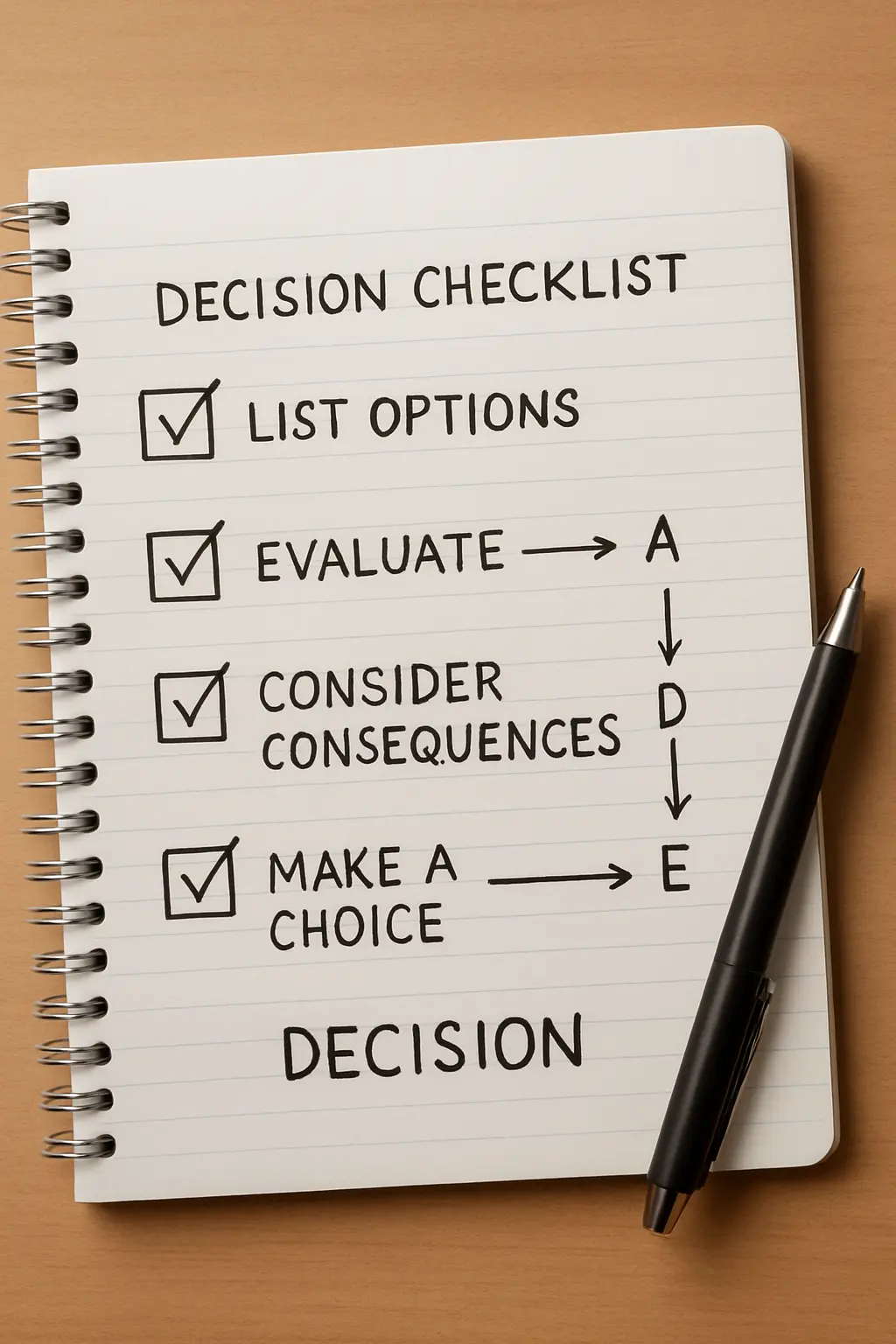Checklist escrita a mano con los pasos a revisar antes de concluir que no existe relación entre las variables