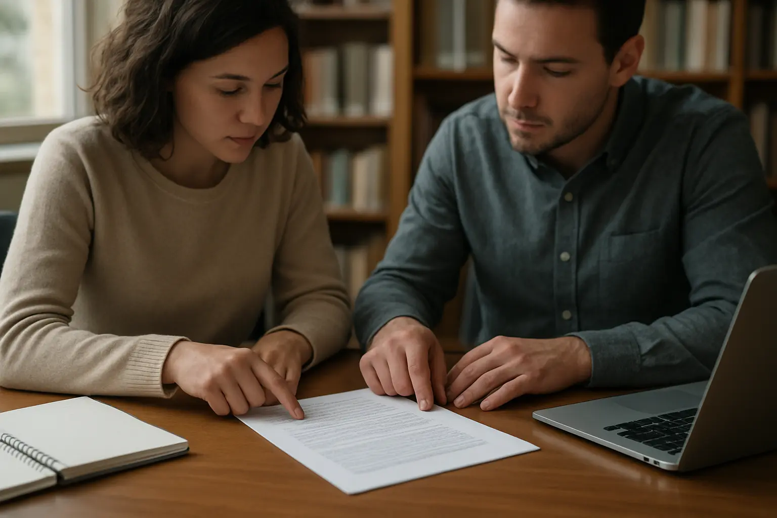 Reunión de trabajo entre estudiante y directora de tesis revisando el plan