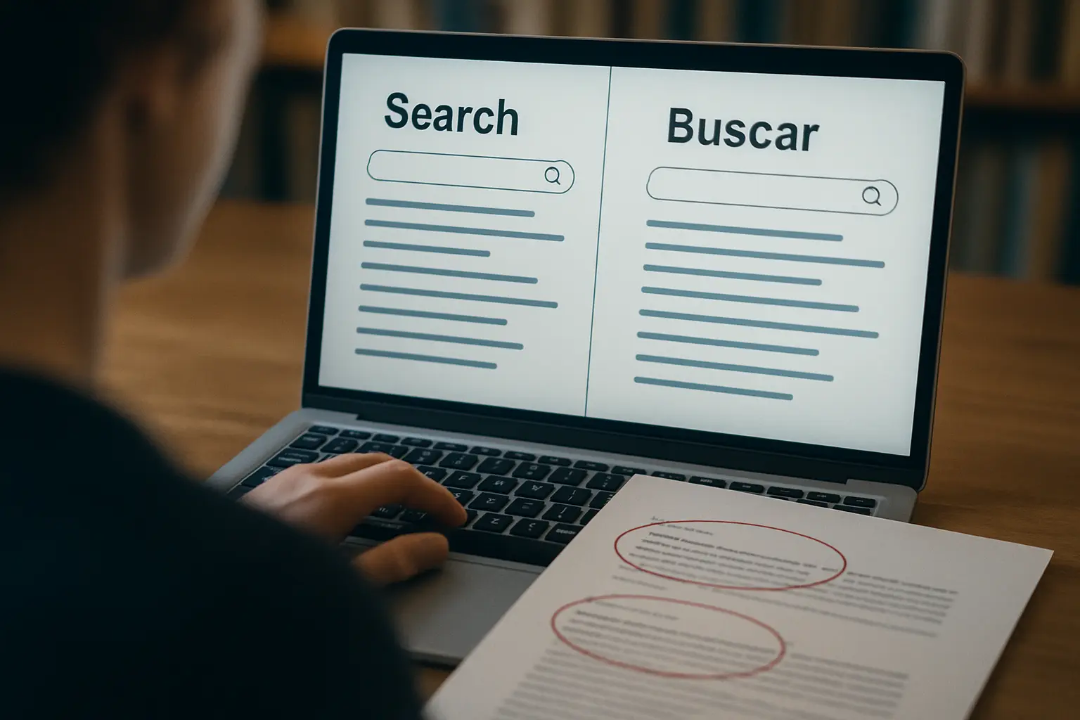 Estudiante de Psicología comparando resultados de búsqueda en PsycINFO y en Redalyc para su tesis de licenciatura