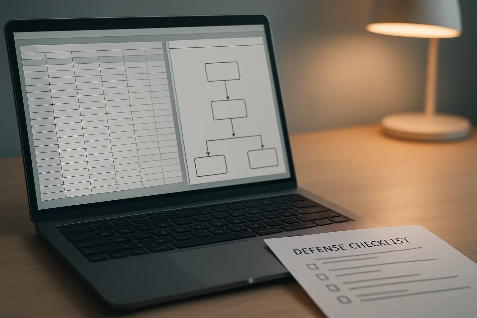 Pantalla con un conjunto de datos sintético y un diagrama de arquitectura preparados para la defensa de una tesina de Sistemas