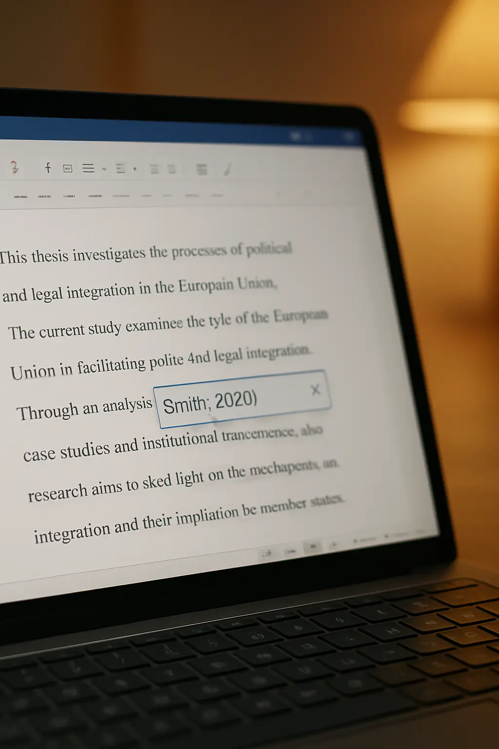 Documento de Word con una cita insertándose desde la barra del complemento del gestor de referencias