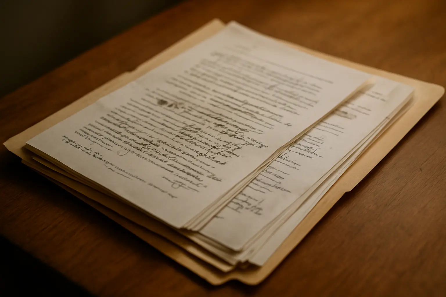 Carpeta con borradores fechados sucesivos de la misma página, como evidencia del proceso de escritura