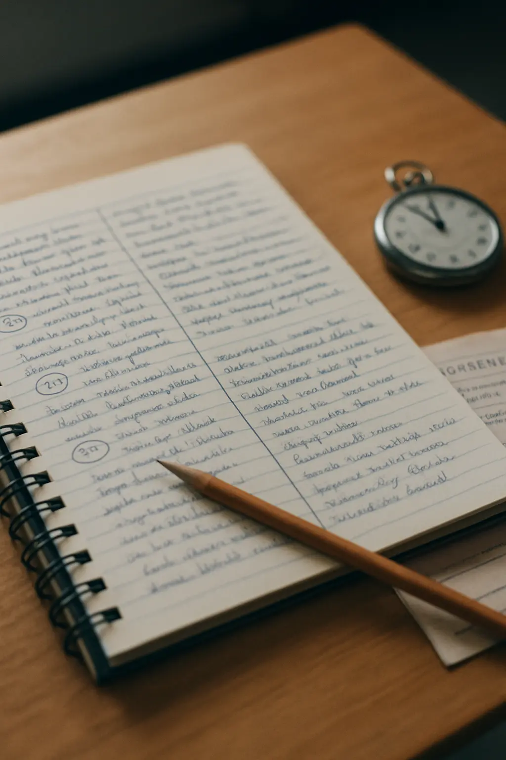 Cuaderno de notas de campo de una observación de clase con códigos en lugar de nombres para una tesina de Educación