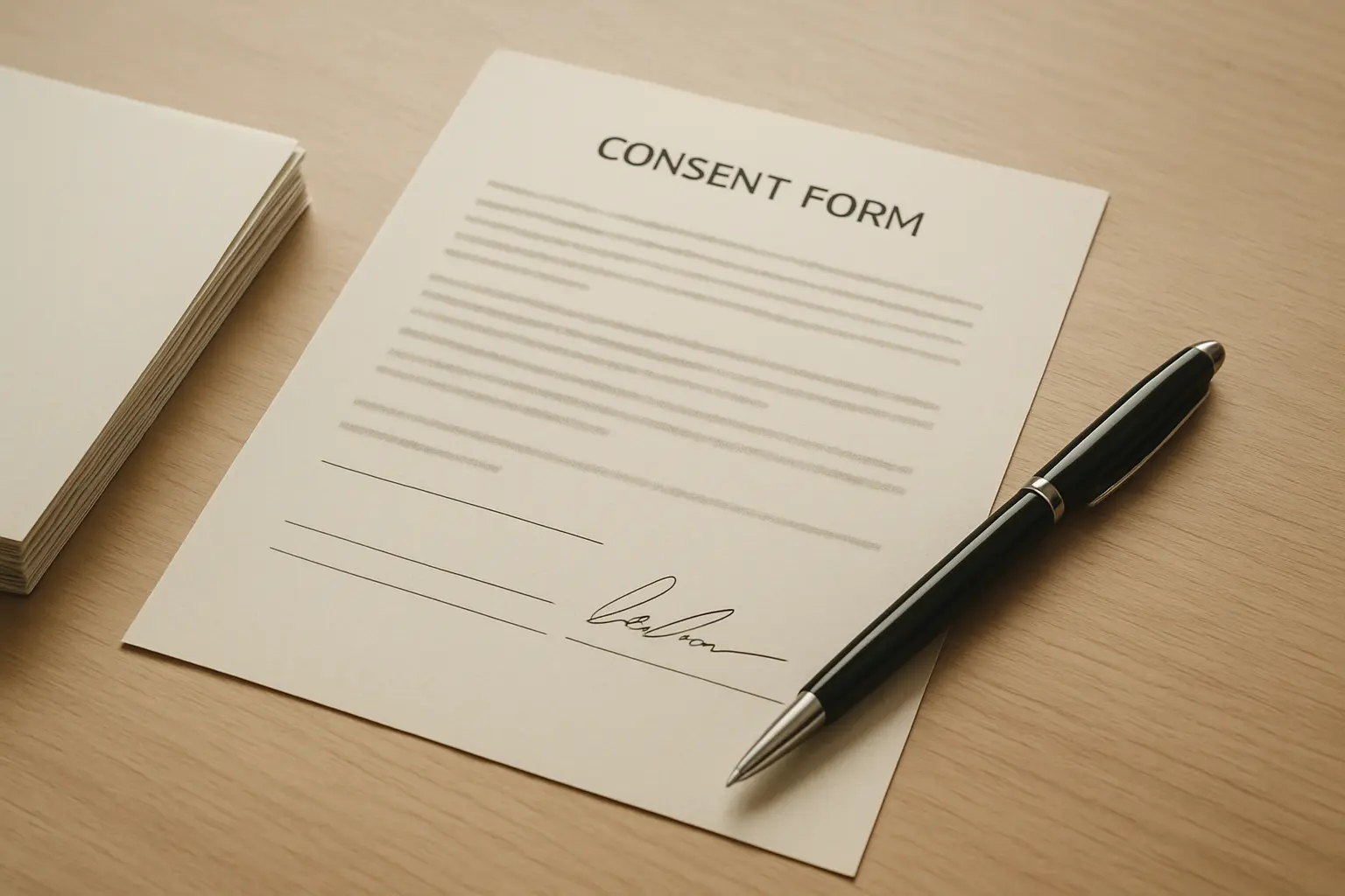 Formulario de consentimiento informado firmado junto a otros ejemplares, parte del anexo metodológico