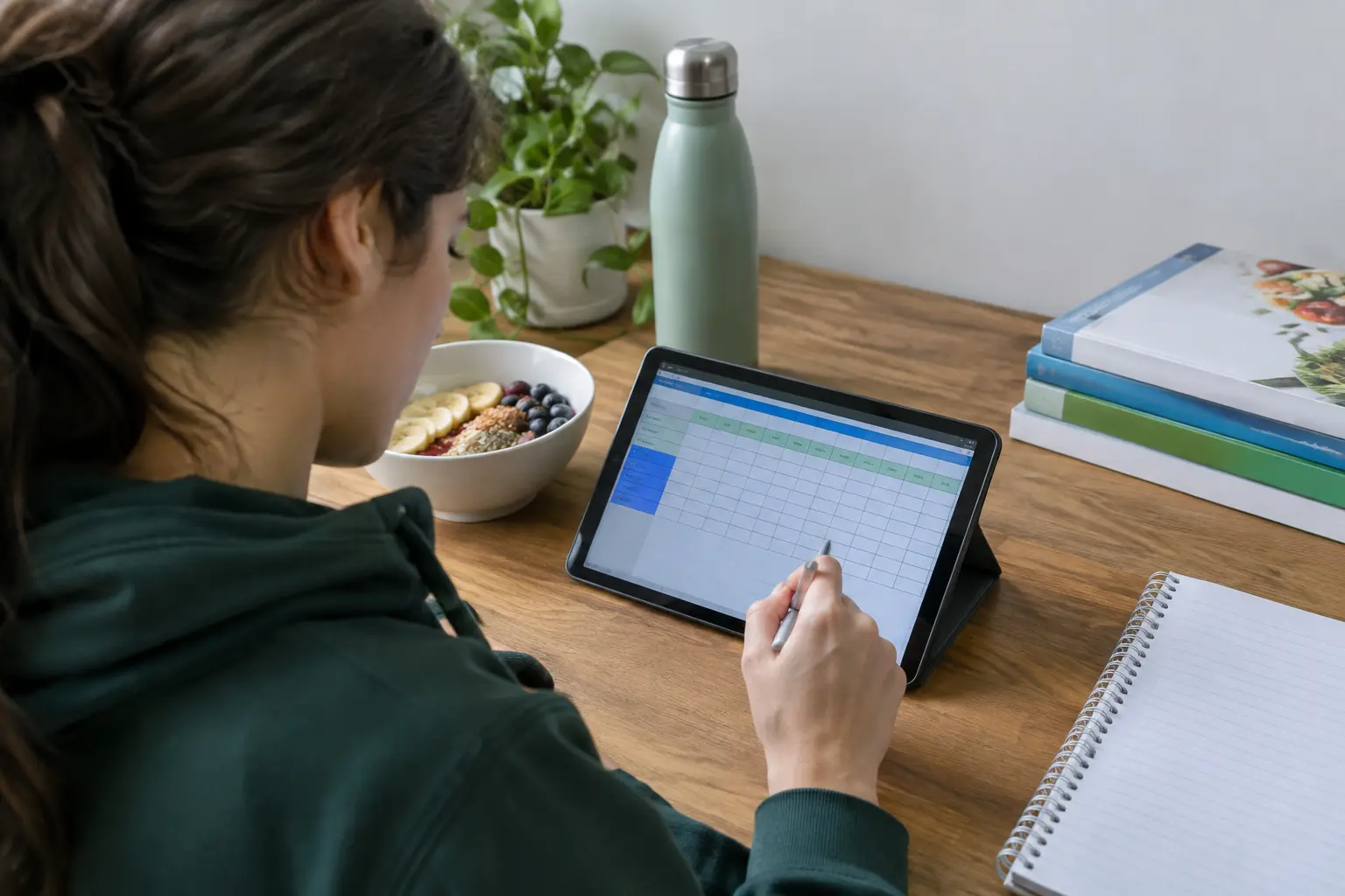 Estudiante de Nutrición cargando datos de un recordatorio alimentario en una planilla digital