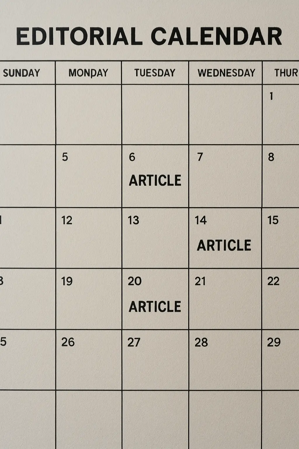 Calendario editorial con notas periodísticas marcadas para construir una muestra de corpus por semana artificial