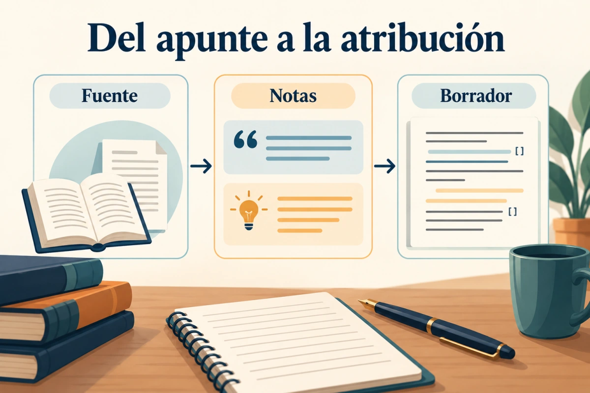 Recorrido de una fuente a las notas y al borrador para conservar la atribución