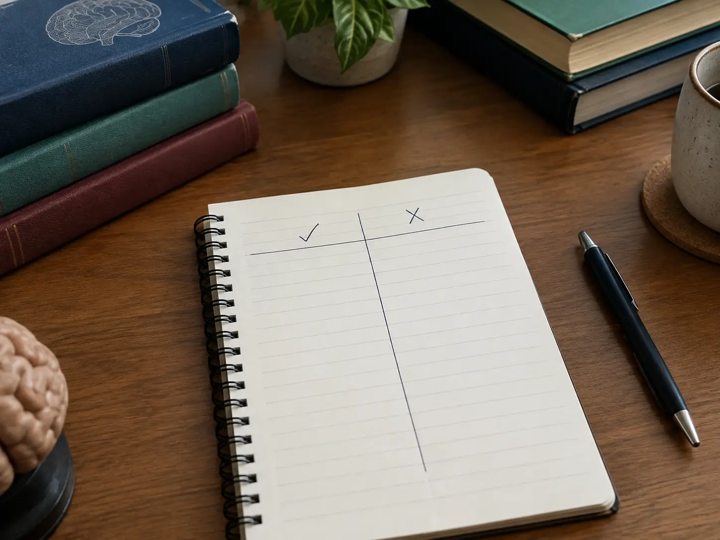 Cuaderno con una tabla dibujada a mano de dos columnas para separar lo que se puede tomar de un modelo